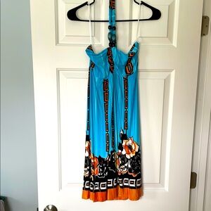 Vibrant Blue and Orange Halter Dress
